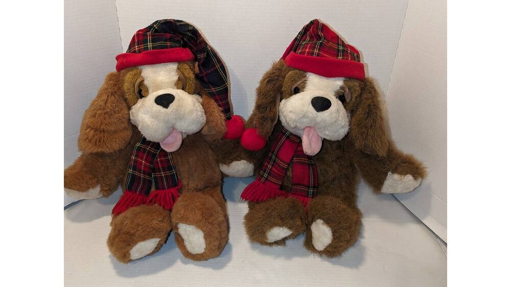 18” Lot 2 1995 Plush Digby & Dexter St Bernard Dog Christmas Dayton Hudson